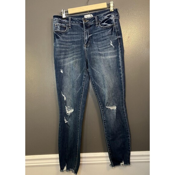 Cello Jeans Womens 9 Blue Dark Wash Skinny Distressed Raw Hem Ripped AM18988DKD - Picture 2 of 8